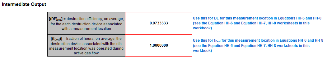 HH-6, HH-7, HH-8 Calculation Spreadsheet Result to use in Calculations